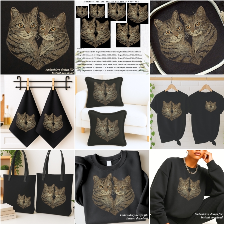 Realistic Two Cats Heart