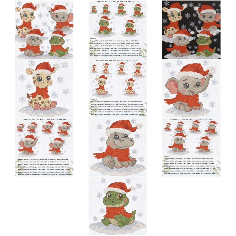 Baby Christmas animals in Santa hats