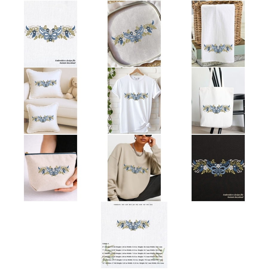 Shabby Chic Floral Bow Blue