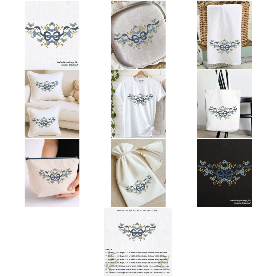 Vintage Frame Floral Bow Blue