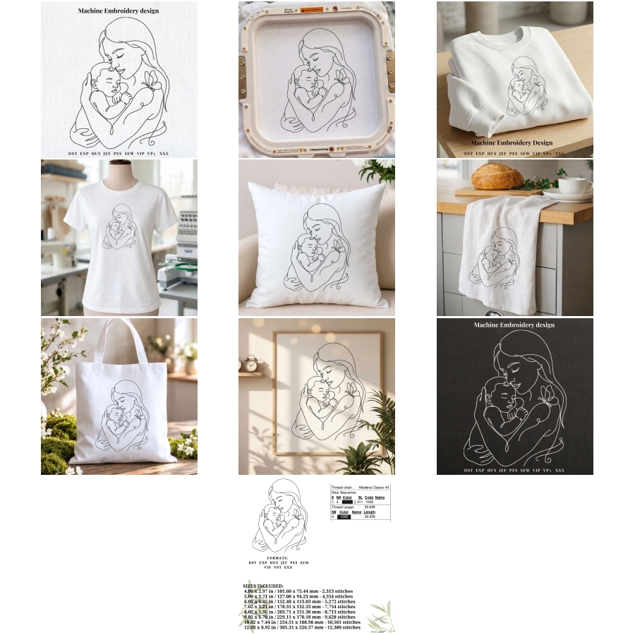 Mother Baby Line Art