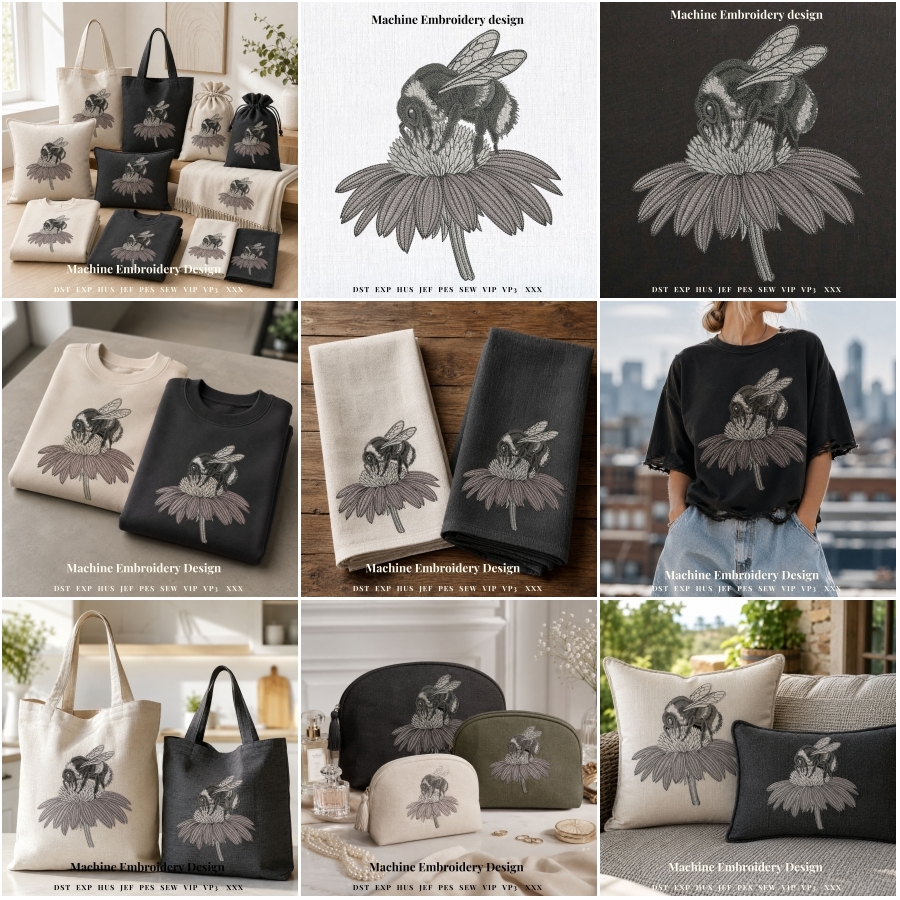 Bee Flower Grayscale