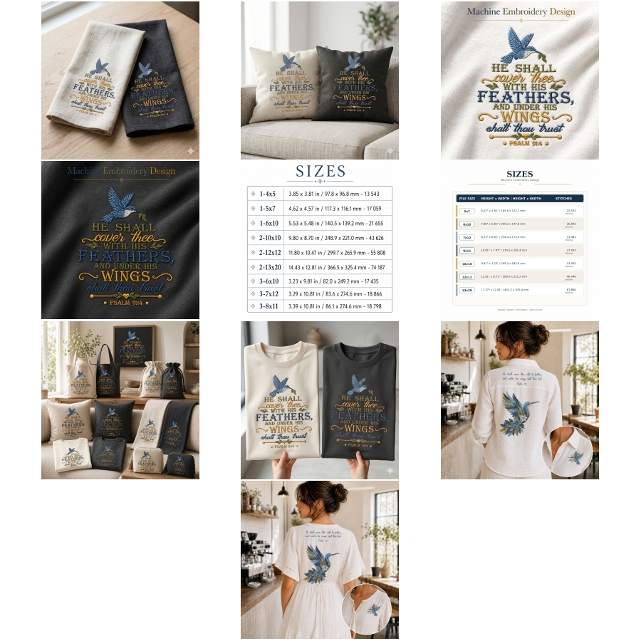 Hummingbird Floral Psalm Verse Set Faith Quote