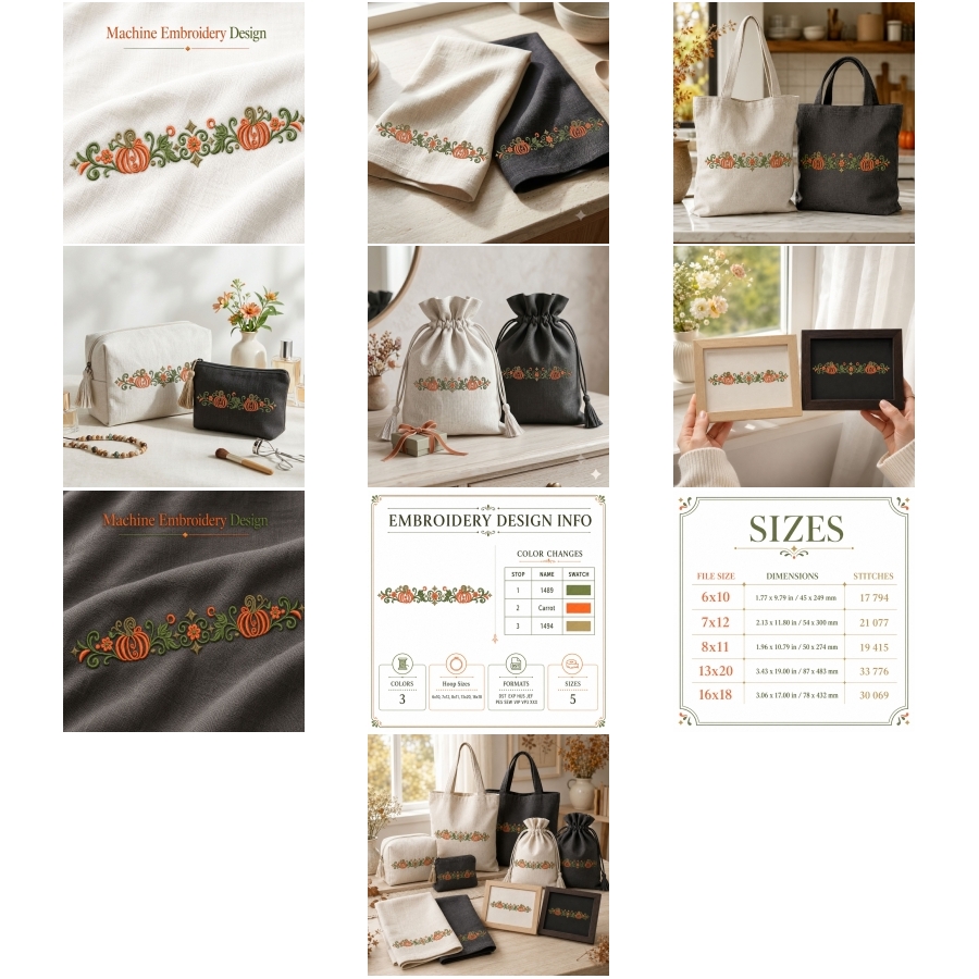 Pumpkin Vine Border Fall Floral