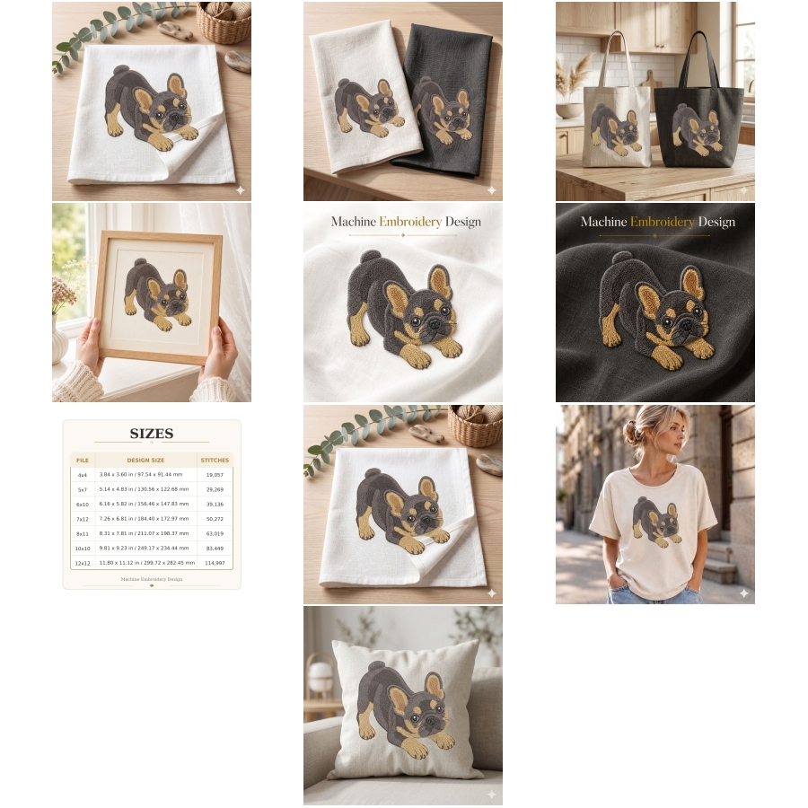 French Bulldog Puppy In The Hoop Kitchen Towel Project