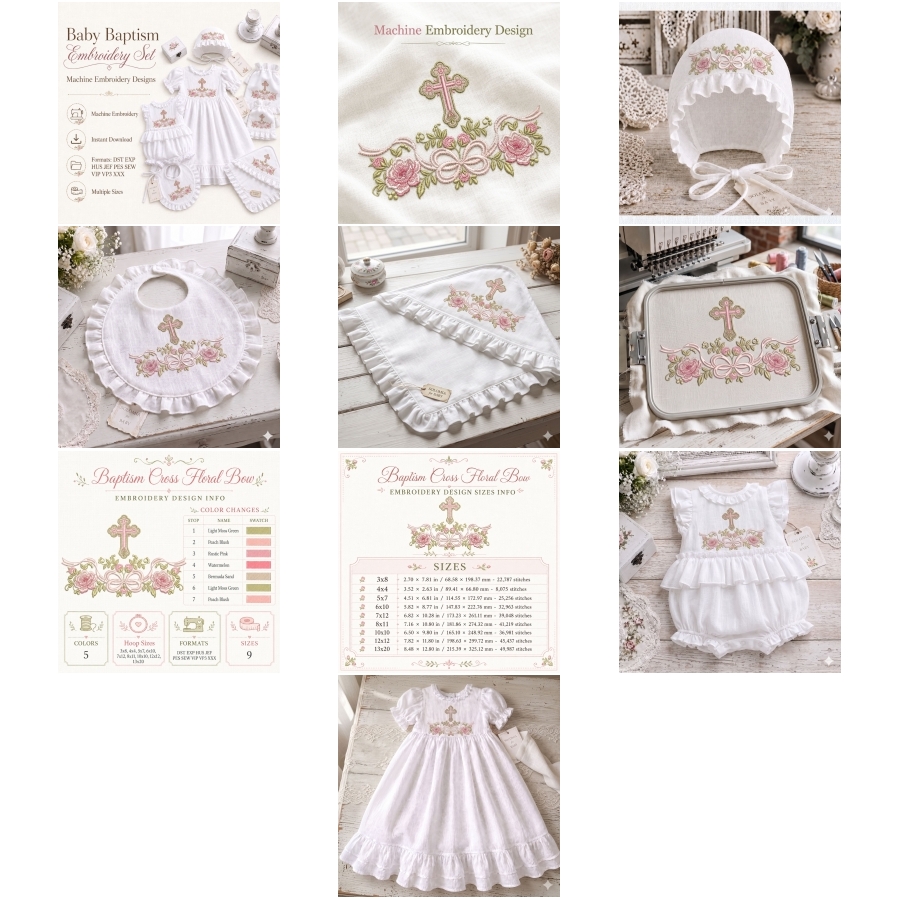 Baptism Christening Floral Cross