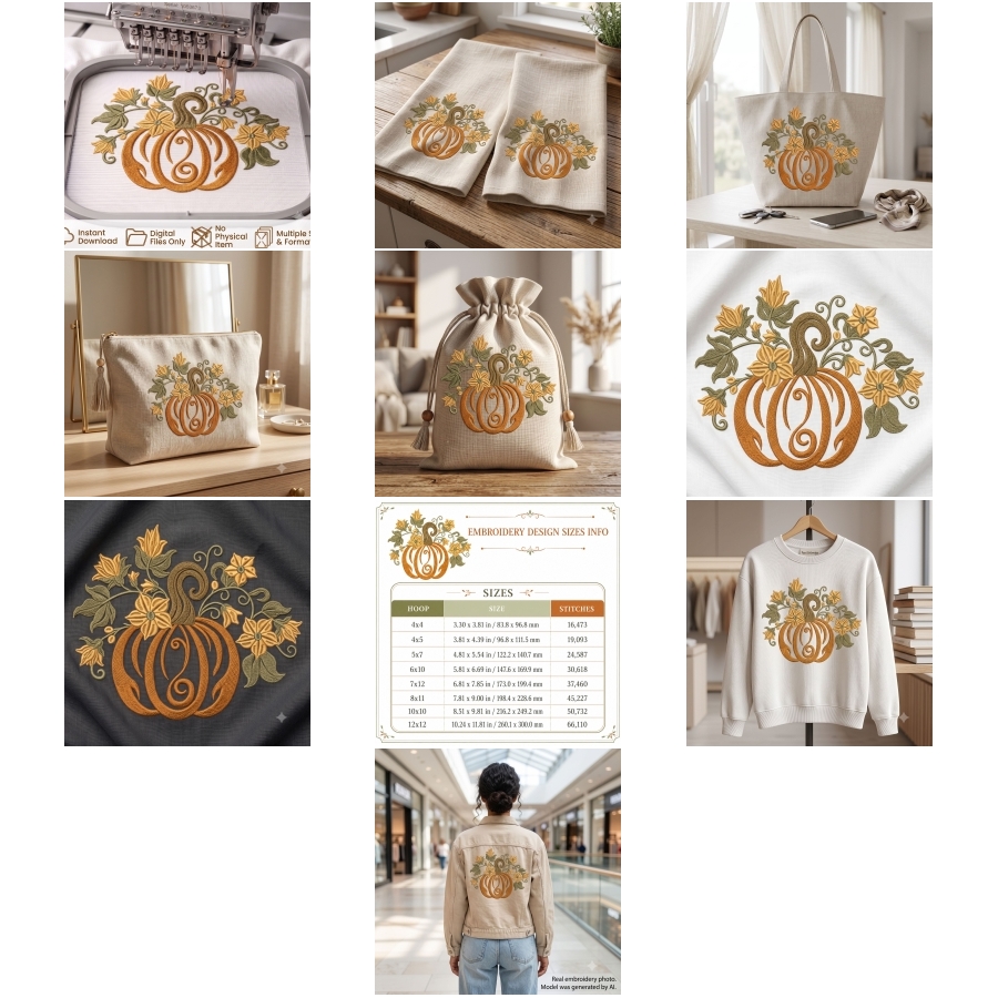 Ornate Autumn Gourd With Flowers And Leaves