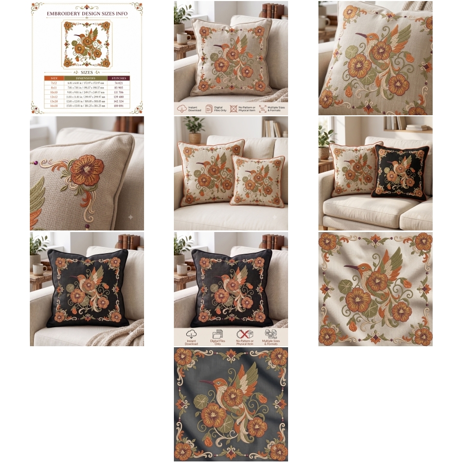 Hummingbird Floral Frame Autumn