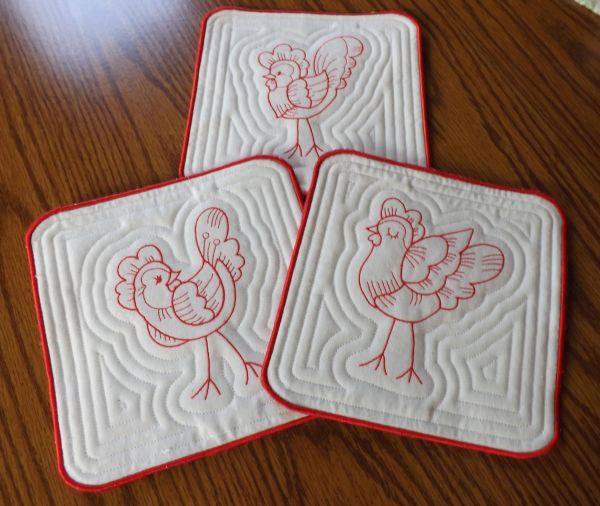 Roosters and Hens Potholders 2 -3