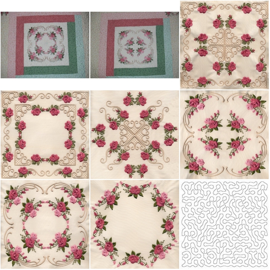 8x8  Elegant Miniature Roses Quilt 