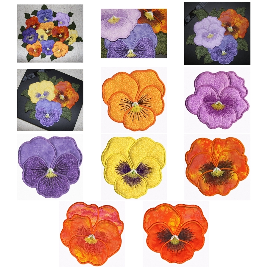 5x7 Applique Pansy Mug Rugs 