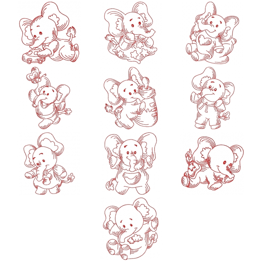 Redwork baby elephants  oregonpatchworks