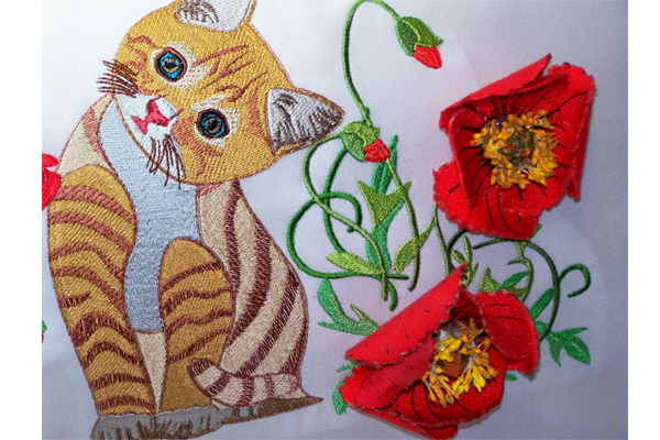 Kitten with Red Poppies -4
