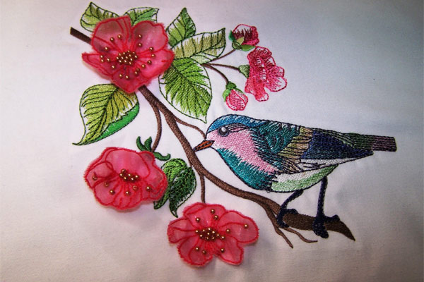 Watercolor Bird with 3D Blossoms -5