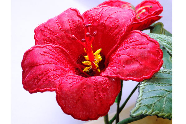 3D Red Hibiscus Fabric Flower -3