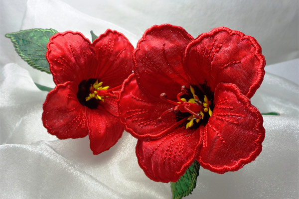 3D Red Hibiscus Fabric Flower -4