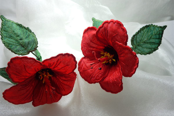 3D Red Hibiscus Fabric Flower -5