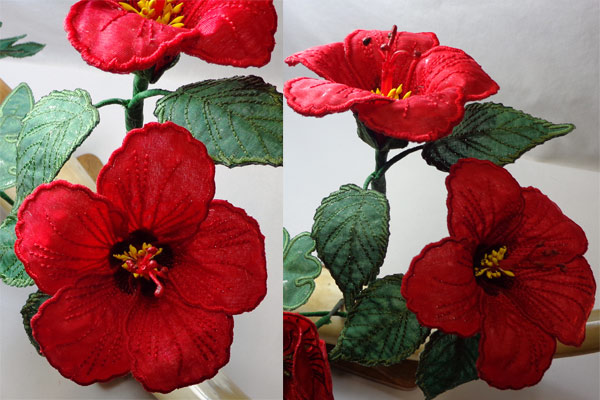 3D Red Hibiscus Fabric Flower -6