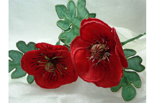 3D Red Poppy Fabric Flower -3