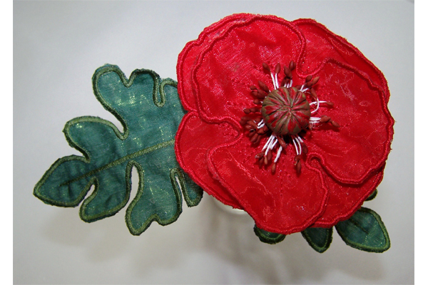 3D Red Poppy Fabric Flower -4