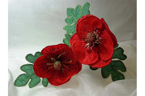 3D Red Poppy Fabric Flower -5