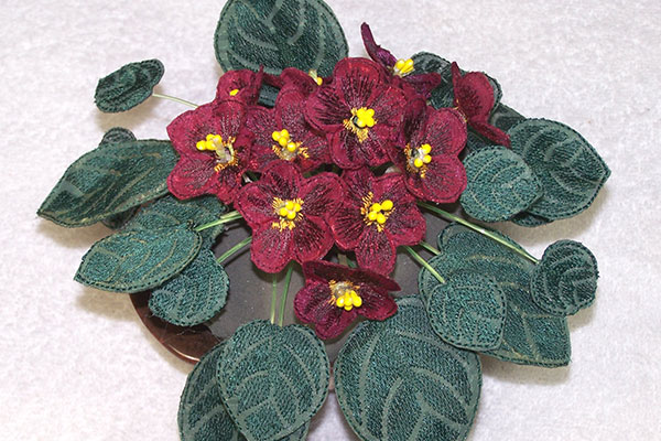 Fabric Burgundy African Violets -3