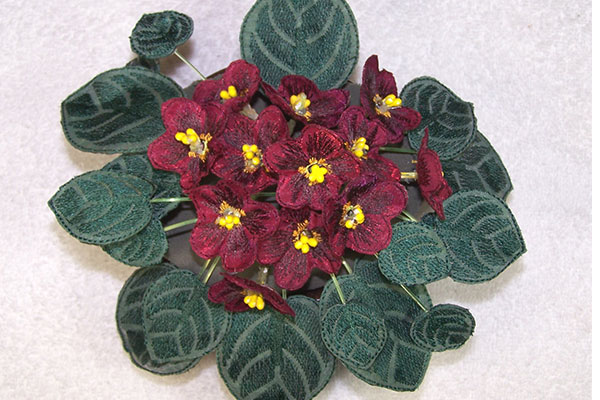 Fabric Burgundy African Violets -6