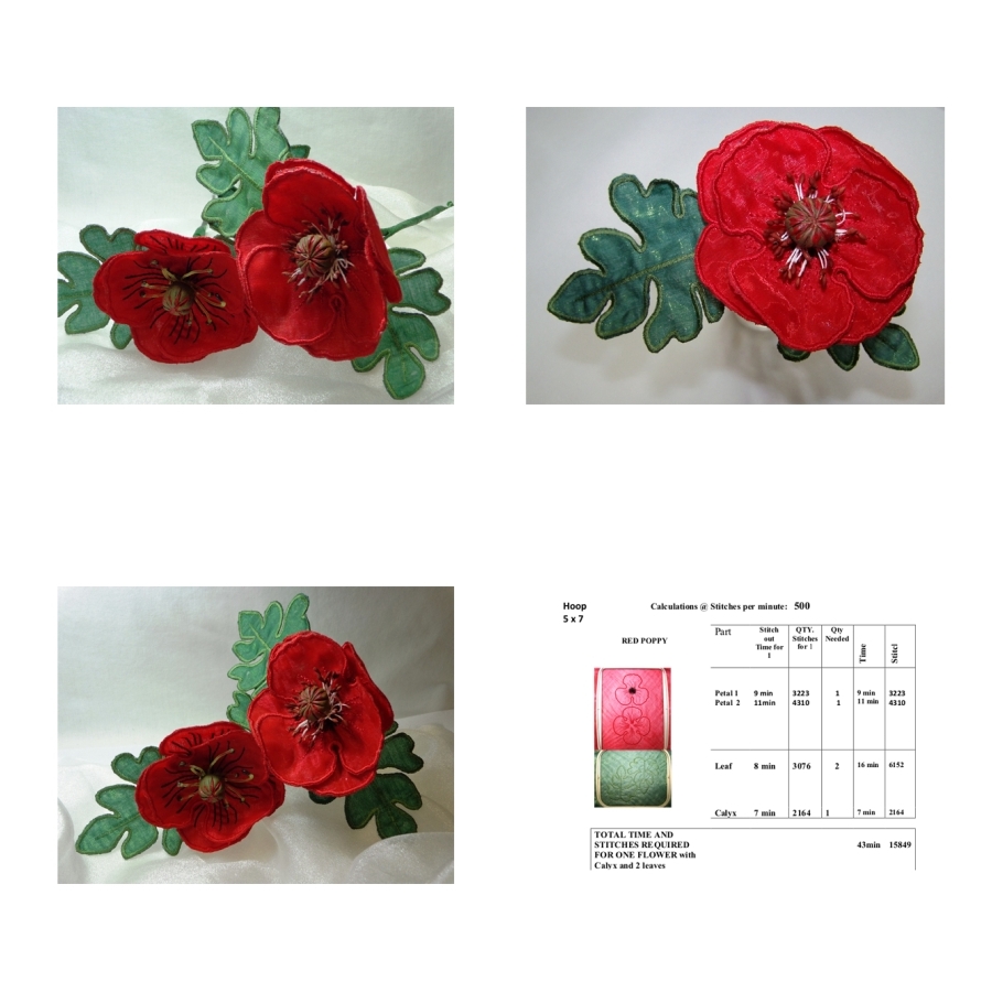 3D Red Poppy Fabric Flower 