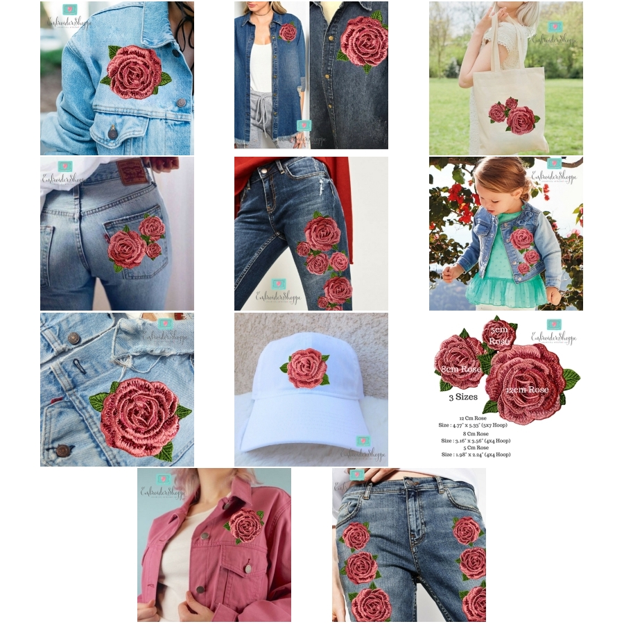 3 Pink Rose Patches OregonPatchWorks