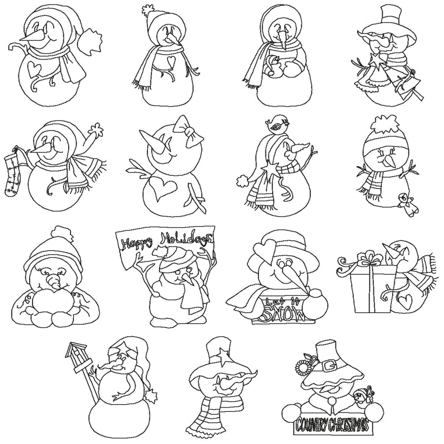 Country Christmas Snowman BW 