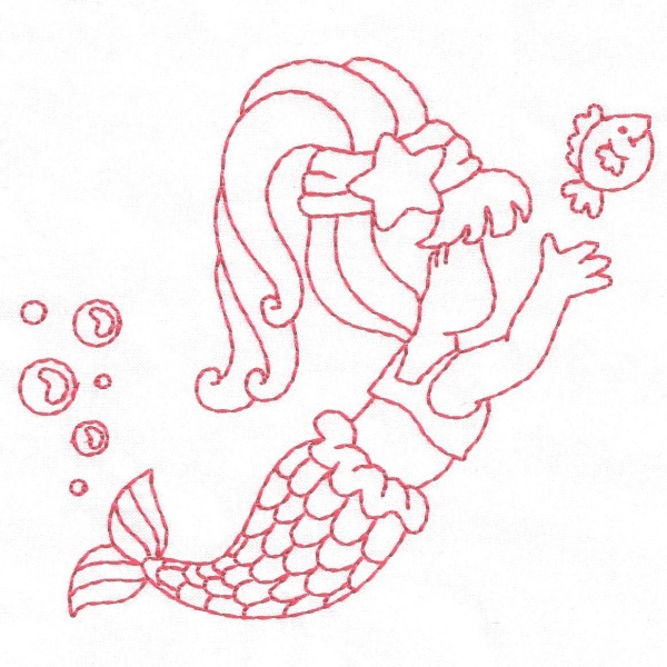 Little Summer Mermaids Redwork -3