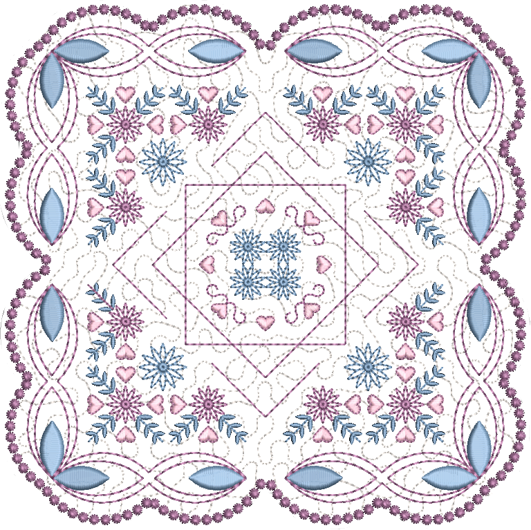 Design 2:  8x8 inch (200x200mm) candlewicking quilt block, elegant embroidery, but easy to stitch.
