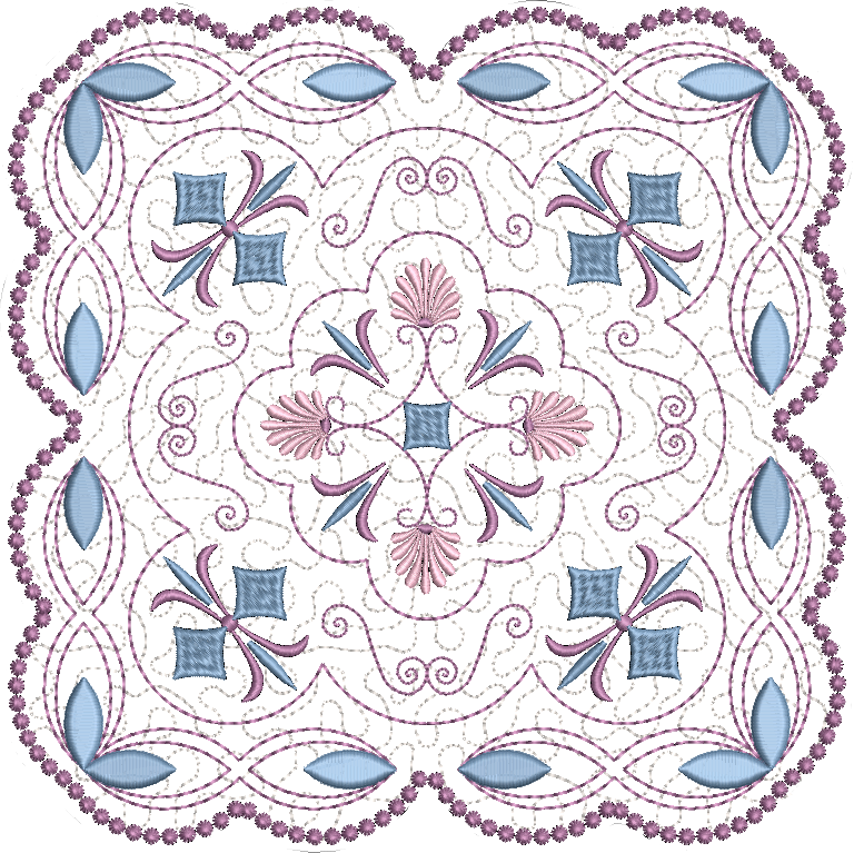 Design 3:  8x8 inch (200x200mm) candlewicking quilt block, very detailed embroidery, easy to stitch.