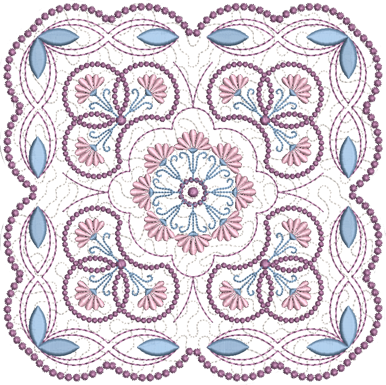 Design 4:  8x8 inch (200x200mm) candlewicking quilt block, delightful embroidery, easy to stitch.