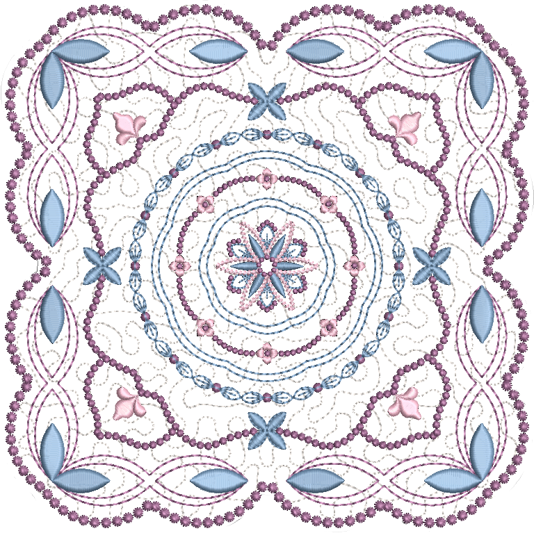 Design 7:  8x8 inch (200x200mm) candlewicking quilt block, graceful embroidery, easy to stitch.
