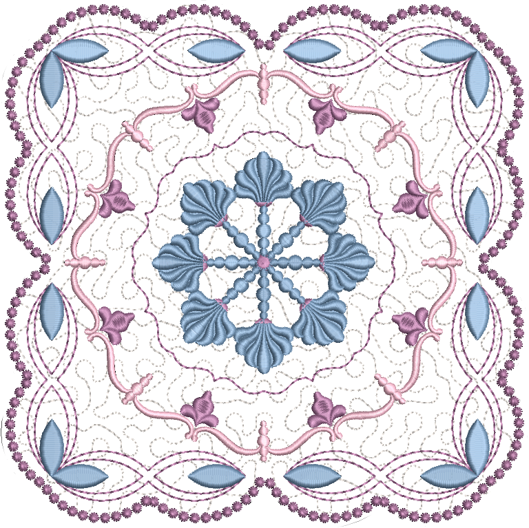 Design 8:  8x8 inch (200x200mm) candlewicking quilt block, very nice embroidery, easy to stitch.