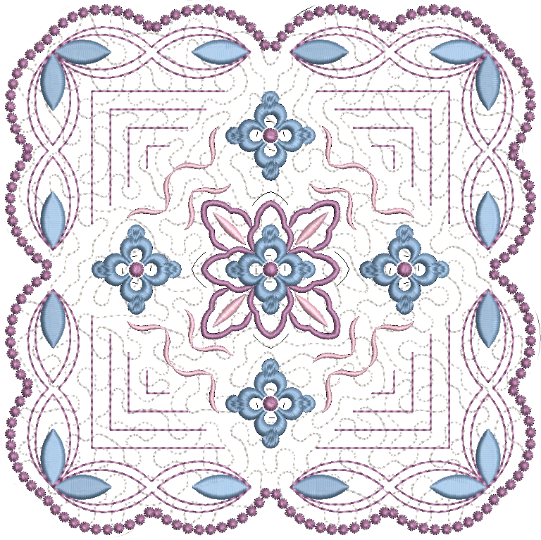 Design 9:  8x8 inch (200x200mm) candlewicking quilt block, very special embroidery, easy to stitch.