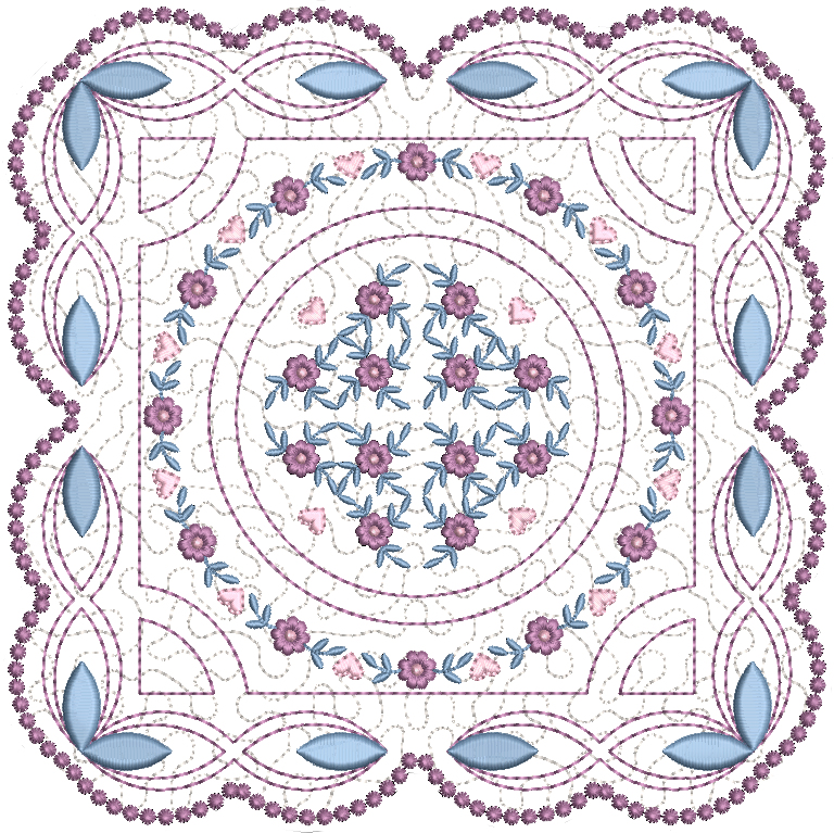 Design 10:  8x8 inch (200x200mm) candlewicking quilt block, lovely embroidery, easy to stitch.