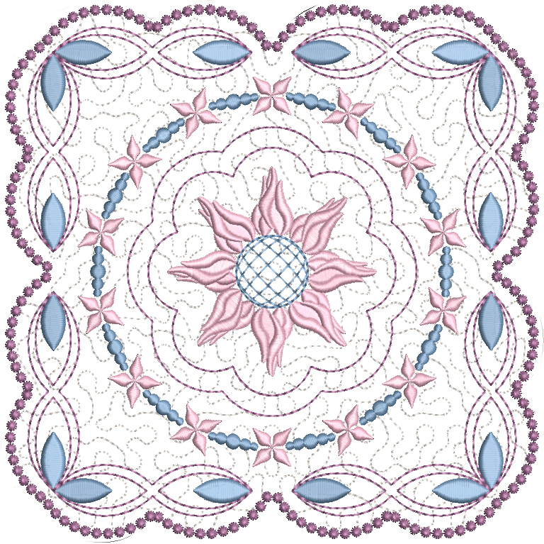 Design 11:  8x8 inch (200x200mm) candlewicking quilt block, beautiful embroidery, easy to stitch.