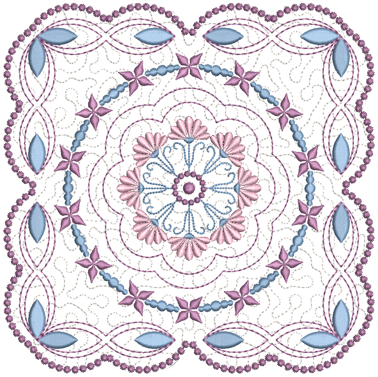 Design 12:  8x8 inch (200x200mm) candlewicking quilt block, vpretty embroidery, easy to stitch.