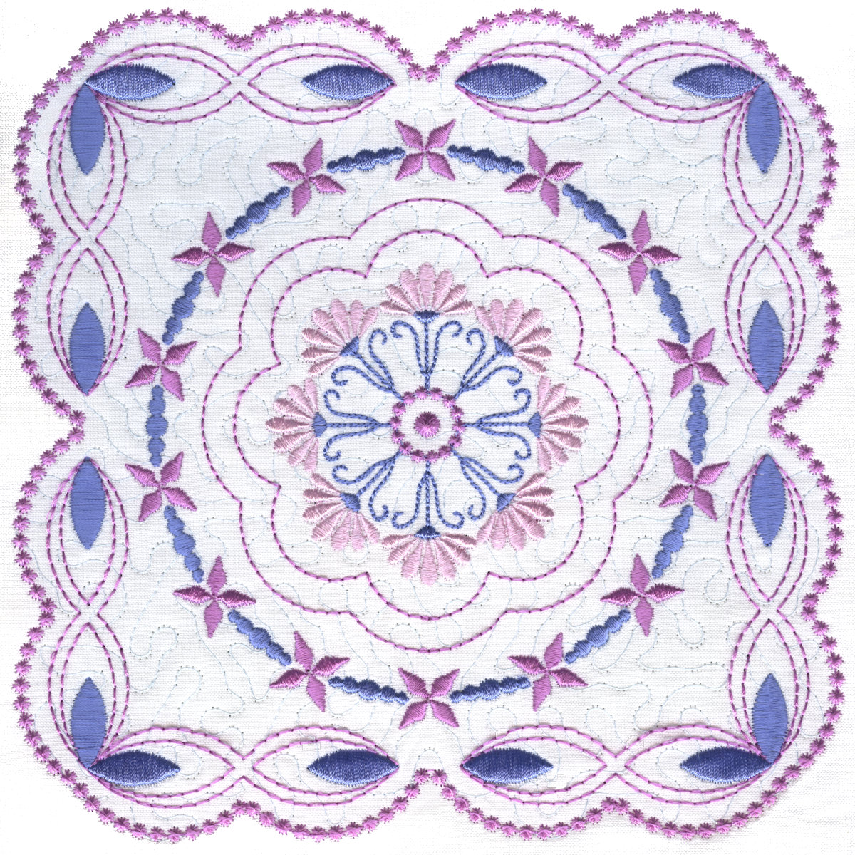 Design 1:  8x8 inch (200x200mm) candlewicking quilt block, charming embroidery, easy to stitch.