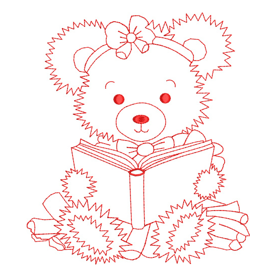 All Teddy Bear Family and Friends Redwork Value Set-14