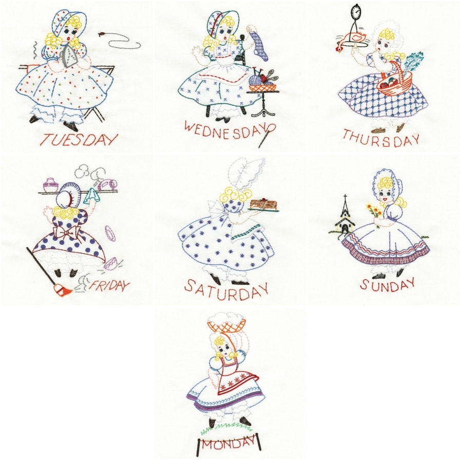 Vintage Sunbonnet Days Of The Week Colorwork 