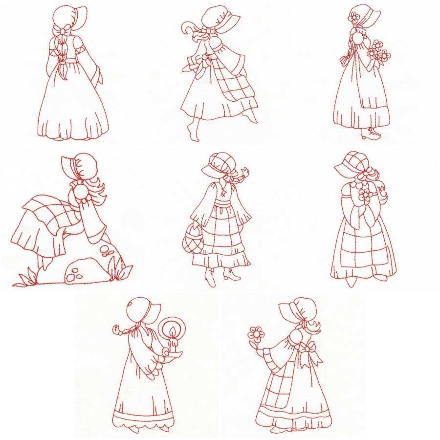 Spring Sunbonnets Redwork