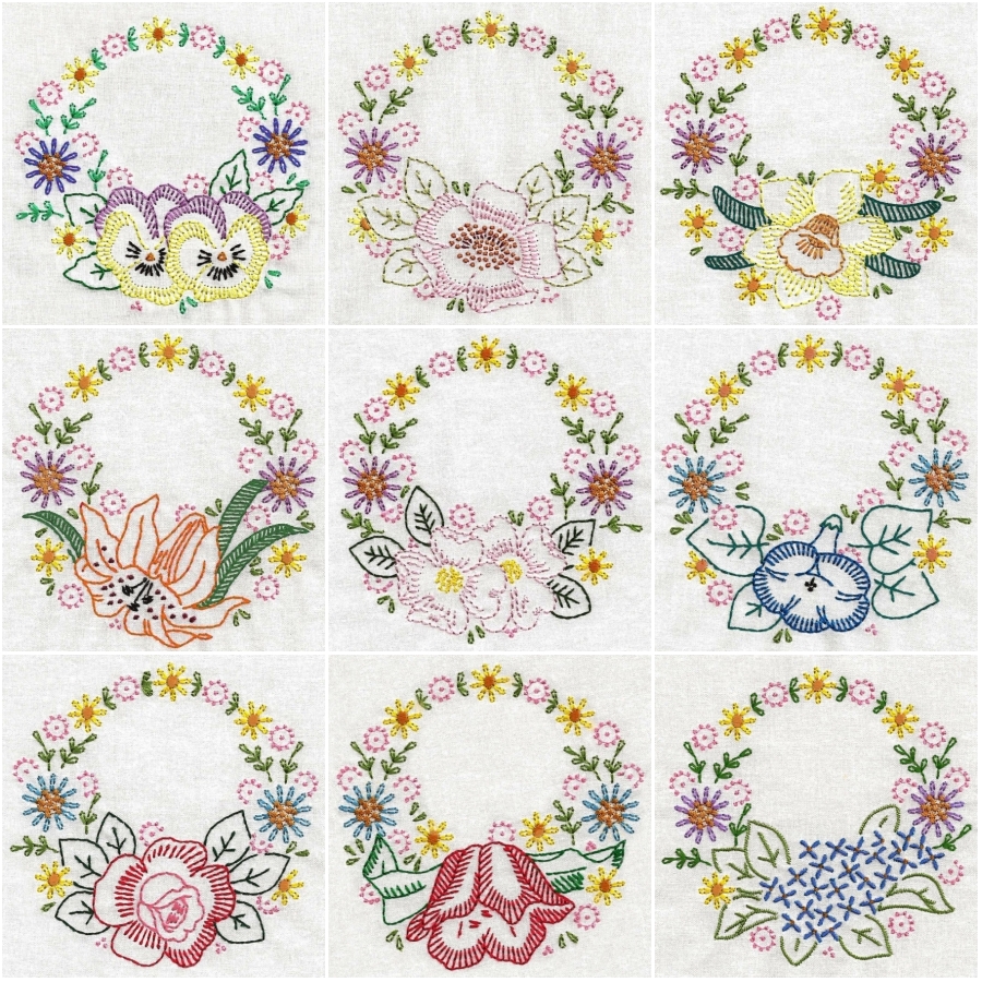 Vintage Floral Wreaths Colorwork 
