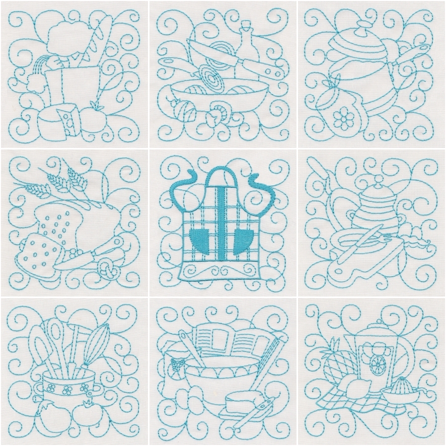 Kitchen Squares Redwork