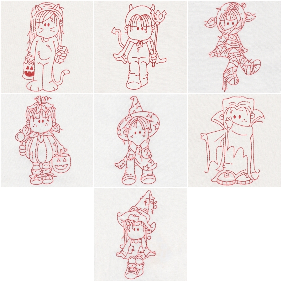 Halloween Bugrat Kids Redwork 