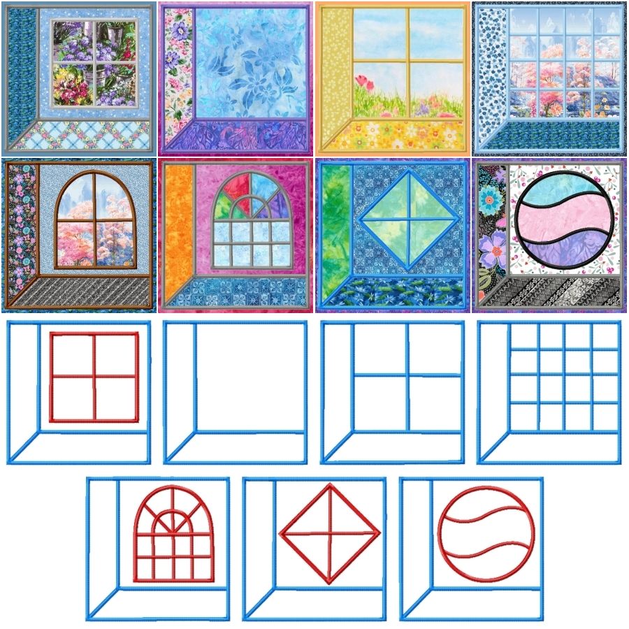 Attic Windows Applique Quilt Blocks 3 Sizes