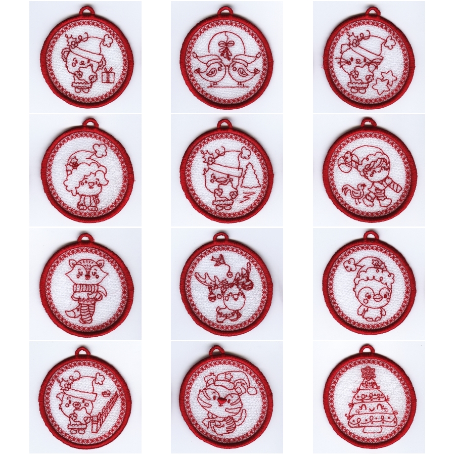 FSL Christmas Fun Redwork Ornaments