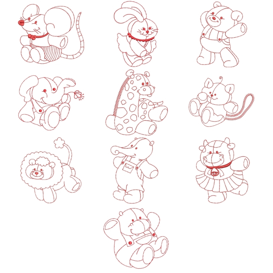 Redwork Rag Doll Critters